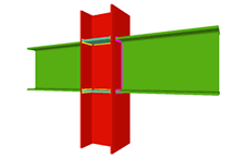 Unione saldata di due travi incastrate alle ali del pilastro (pilastro passante)