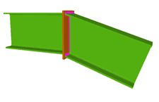 Unión soldada de dos vigas iguales empotradas entre sí (una horizontal y la otra con inclinación descendente o ascendente)