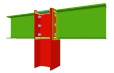 Ligação aparafusada de duas vigas encastradas aos banzos do pilar mediante chapas frontais (em extremo de pilar)