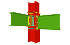Unione bullonata di una trave incastrata all'anima del pilastro mediante lamiera frontale tipo flangia (in corrispondenza della transizione dei pilastri)