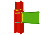 Unione bullonata di una trave incastrata all'ala del pilastro mediante lamiera frontale (in corrispondenza della transizione dei pilastri)