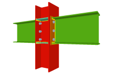 Unione bullonata di due travi incastrate alle ali del pilastro mediante lamiere frontali (pilastro passante)