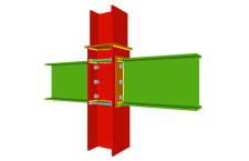 Unión atornillada de dos vigas empotradas a las alas del pilar mediante chapas frontales (en transición de pilares)