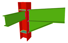 Unione saldata di pilastro con trave incastrata con fazzoletto d'angolo, e con una trave ortogonale incernierata (pilastro passante)