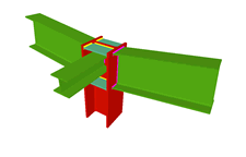 Unione saldata di pilastro con due travi incastrate, e con una trave ortogonale incernierata (all'estremo del pilastro)