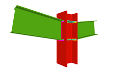 Unione saldata di pilastro con due travi incastrate (pilastro passante)