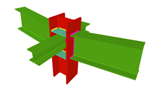 Unione saldata di pilastro con due travi, e con due travi ortogonali incernierate (pilastro passante)