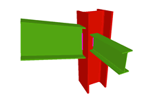 Unión soldada de pilar con dintel articulado, y con una viga ortogonal articulada (pilar pasante)