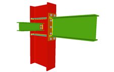 Unione bullonata di pilastro con trave incastrata mediante lamiera frontale e con una trave ortogonale incernierata mediante lamiera laterale (pilastro passante)