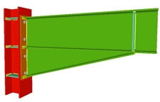Unione bullonata di pilastro con trave con fazzoletto d'angolo inferiore mediante lamiera frontale (pilastro passante)