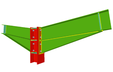 Unione bullonata di pilastro con due travi incastrate con fazzoletti d'angolo mediante lamiere frontali (all'estremo del pilastro) 