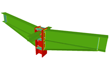 Unione bullonata di pilastro con due travi incastrate con fazzoletti d'angolo mediante lamiere frontali, e con due travi ortogonali incernierate mediante lamiere laterali (all'estremo del pilastro)