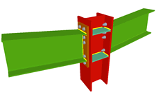 Unione bullonata di pilastro con due travi incastrate mediante lamiere frontali, e con due travi ortogonali incernierate mediante lamiere frontali (pilastro passante)
