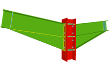 Unione bullonata di pilastro con due travi incastrate con fazzoletti d'angolo mediante lamiere frontali (pilastro passante)