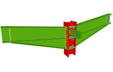 Unione bullonata di pilastro con due travi icnastrate con fazzoletti d'angolo mediante lamiere frontali, e con una trave ortogonale mediante lamiera laterale (pilastro passante)