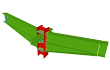 Unione bullonata di pilastro con due travi incastrate con fazzoletti d'angolo, e con due travi ortogonali incernierate mediante lamiere laterali (pilastro passante)