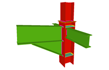 Unione saldata di pilastro con trave incastrata con fazzoletto d'angolo, e con due travi ortogonali incernierate (in corrispondenza della transizione dei pilastri)