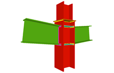 Unione saldata di pilastro con due travi incastrate (in corrispondenza della transizone dei pilastri)