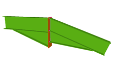 Unione saldata di trave orizzontale con trave inclinata ascendente o discendente con fazzoletti d'angolo