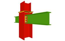 Unione bullonata di pilastro con due travi incernierate all'anima del pilastro mediante lamiere laterali (in corrispondenza della transizione dei pilastri) 